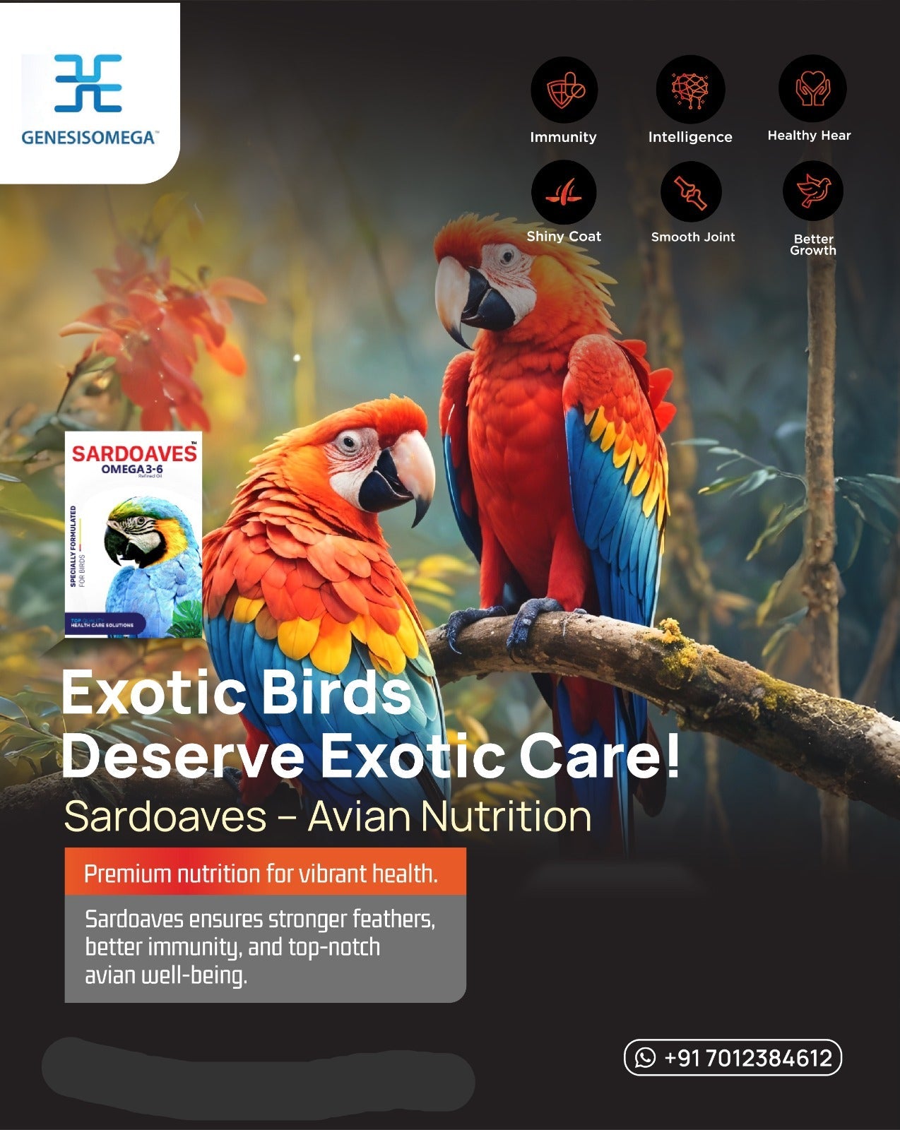 Sardoaves Omega 3-6 Oil Specially Formulated for Birds 30ml (Mango Flavour)